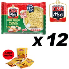 Oba Mie Noodle Hazır Makarna Sebzeli 75 gr x 12 + (5 Adet Çaykur Altın Süzen Poşet Bardak Çay)