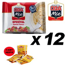 Oba Mie Noodle Hazır Makarna 75 gr x 12 + (5 Adet Çaykur Altın Süzen Poşet Bardak Çay)
