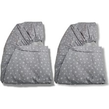 Bebek Özel Yıldızlı Gri Pamuklu Bebek Çocuk Lastikli Çarşaf 70X120 2 Adet