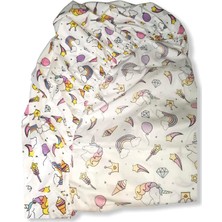 Bebek Özel Bebek ve Çocuk Beyaz Pamuk Unicorn Desenli Lastikli Çarşaf 70X130 cm