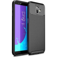 Case World Samsung Galaxy J6 Plus Karbon Tasarımlı ile Uyumlu Kapak Siyah