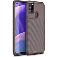 Case World Samsung Galaxy A21S Karbon Tasarımlı Kapak Kahverengi