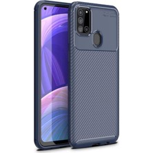Case World Samsung Galaxy A21S Karbon Tasarımlı Kapak Lacivert