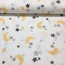 Bebek Özel %100 Pamuk Bebek ve Çocuk Lastikli Çarşaf 70X130 (Beyaz Zemin Sarı Hilal)