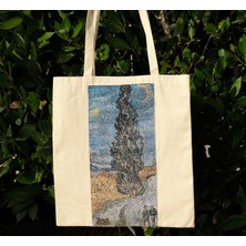 New Bazaar Kanvas Bez Çanta - Dokuma Kumaş Desenli - Iç Cepli ve Cırtlı - 36 x 40 cm - Vincent Van Gogh