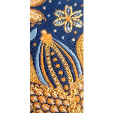 New Bazaar Kanvas Bez Çanta- Dokuma Kumaş Desenli- Iç Cepli ve Cırtlı- 36 x 40CM-LACIVERT Paisley Çiçek Desenli