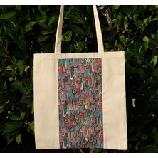 New Bazaar Kanvas Bez Çanta - Dokuma Kumaş Desenli - Iç Cepli ve Cırtlı - 36 x 40 cm - Renkli Damlayan Damlalar