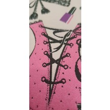 No Muffin For You Kanvas Bez Çanta - Dokuma Kumaş Desenli - Iç Cepli ve Cırtlı - 36 x 40 cm - Pembe Korse Desenli