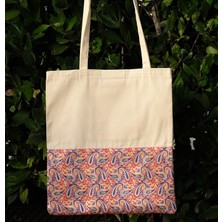 New Bazaar Kanvas Bez Çanta - Dokuma Kumaş Desenli - Iç Cepli ve Cırtlı - 36 x 40 cm - Pateh (Paisley) Desenli