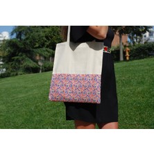 New Bazaar Kanvas Bez Çanta - Dokuma Kumaş Desenli - Iç Cepli ve Cırtlı - 36 x 40 cm - Pateh (Paisley) Desenli