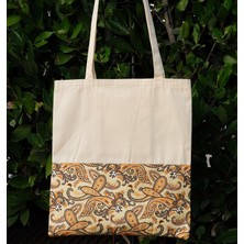 New Bazaar Kanvas Bez Çanta - Dokuma Kumaş Desenli - Iç Cepli ve Cırtlı - 36 x 40 cm - Pateh (Paisley) Desenli