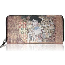 New Bazaar Kadın Cüzdan ve Kartlık - Metalik Sarı Renkli-Gustav Klimt Tablosu - Dokuma KUMAŞLI-9,75CM x 19,50CM