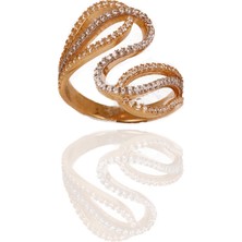 Adil Idil Kuyumculuk Iki Renk Taşlı Kıvrımlı Eklem Yüzüğü