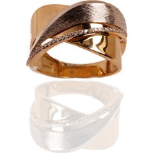 Adil Idil Kuyumculuk Sıralı Taş Detaylı 14 Ayar Kıvrımlı Iki Renk Yüzük