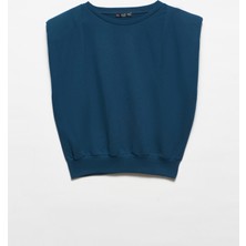Dilvin 3588 Crop Vatkalı Sweatshirt-Petrol