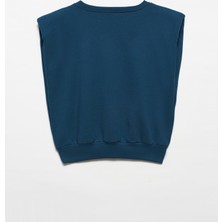 Dilvin 3588 Crop Vatkalı Sweatshirt-Petrol