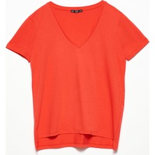 Dilvin 3470 V Yaka Basic T-Shirt-Kırmızı