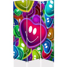 DEKOBUL Gülen Kalpler 3 Kanat Tekerlekli Kanvas Paravan