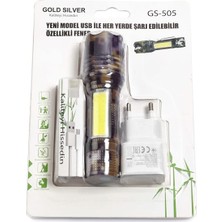 Gold Silver GS-505 USB ile Şarj Edilebilir T6 LED Kamuflaj El Feneri