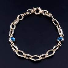 Pigado Nazar Boncuklu Göz Tasarım Altın Kaplama Zincir Bileklik Gümüş