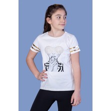 Toontoy Kids Kız Çocuk Baskılı Taş Işlemeli Arkası Tül Detaylı T-Shirt