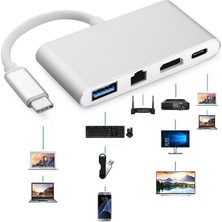 Alfais 4771 USB 3.1 Type C To HDMI USB 3.0 Ethernet Çevirici Adaptör