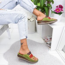 Hakiki Deri Joelle Yeşil Comfort Lazer Kesim Terlik