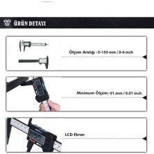 Wozlo Kumpas Dijital Karbon Fiber Hassas 150MM Kalınlık Ölçer Pil Dahil