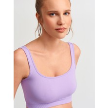 Dilvin 3540 Askılı Crop Top-Lila