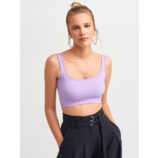 Dilvin 3540 Askılı Crop Top-Lila