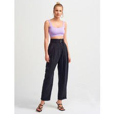 Dilvin 3540 Askılı Crop Top-Lila