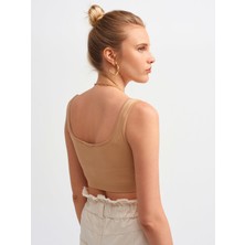 Dilvin 3540 Askılı Crop Top-Camel