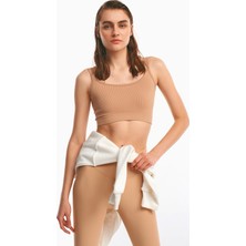 Dilvin 3540 Askılı Crop Top-Camel