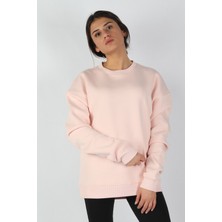 Balins Kadın Sıfır Yaka Baskılı 3 Iplik Sweatshirt Pembe