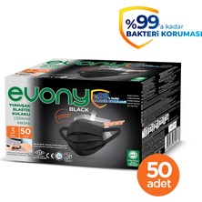 Evony Maske Black Elastik Kulaklı 50 Adet