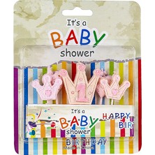 Niyet Mum - 1 Yaş - Kraliçe Tacı - Pasta Mumu - Doğum Günü - Pembe