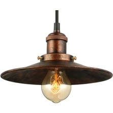 Riolight  Retro Bakır Eskitme Tekli Metal Sarkıt Avize Şapka Çapı: 23CM