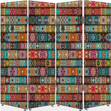 DEKOBUL Motif Desenli 4 Kanat Tekerlekli Kanvas Paravan