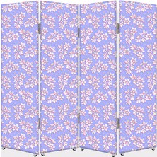 DEKOBUL Çiçek Desenli 4 Kanat Tekerlekli Kanvas Paravan