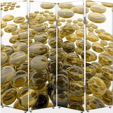 DEKOBUL Renkli Cam 4 Kanat Tekerlekli Kanvas Paravan