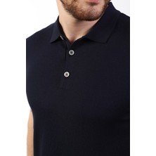 Ferraro Lacivert Polo Yaka Düz Renk Erkek Pamuk Triko T-Shirt