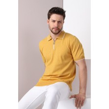 Ferraro K.sarı Yaka Şerit Fermuarlı Erkek Pamuk Triko T-Shirt