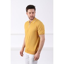 Ferraro K.sarı Yaka Şerit Fermuarlı Erkek Pamuk Triko T-Shirt