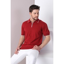 Ferraro Tarçın Yaka Şerit Fermuarlı Erkek Pamuk Triko T-Shirt