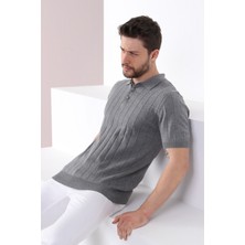 Ferraro Gri Polo Yaka Fitilli Erkek Pamuk Triko T-Shirt