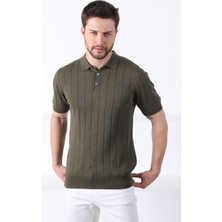 Ferraro Haki Polo Yaka Fitilli Erkek Pamuk Triko T-Shirt
