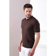 Ferraro Kahve Polo Yaka Fitilli Erkek Pamuk Triko T-Shirt