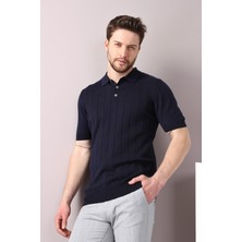 Ferraro Lacivert Polo Yaka Fitilli Erkek Pamuk Triko T-Shirt