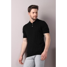 Ferraro Siyah Polo Yaka Fitilli Erkek Pamuk Triko T-Shirt