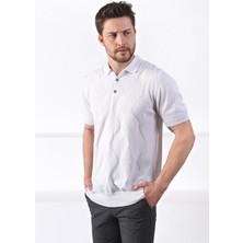 Ferraro Beyaz Polo Yaka Baklava Desen Erkek Pamuk Triko T-Shirt